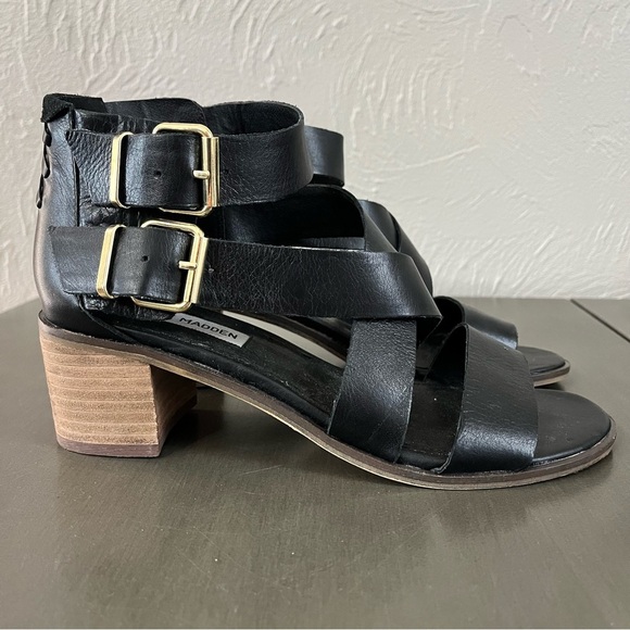 Steve Madden Womens Size 8 Rosana Black Leather Gladiator Sandals Stacked Heel - Picture 3 of 8